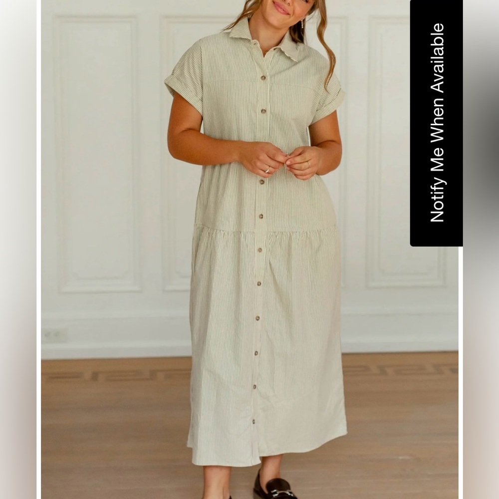 Button-Front Cream Midi Dress